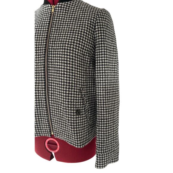J.Crew Size XXS 100% Wool Classic Houndstooth Bomber Blazer Jacket Black White - Picture 4 of 8